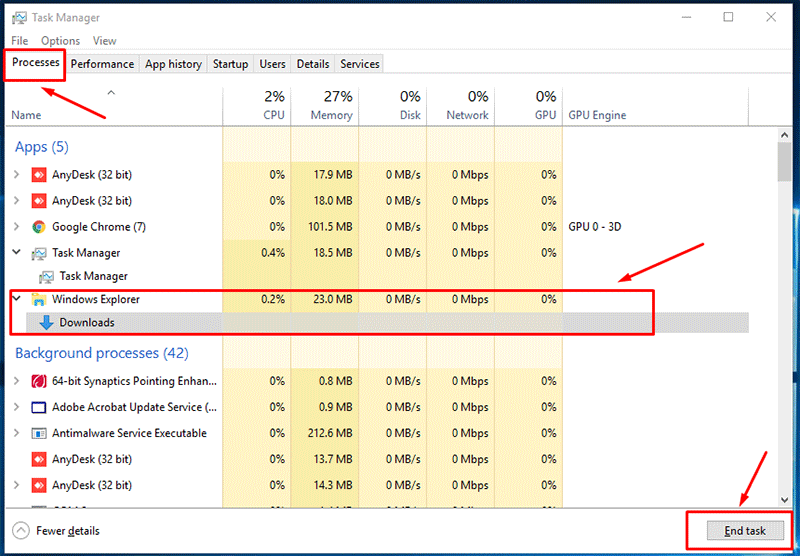 Restart Windows Explorer and task manager issue fixed
