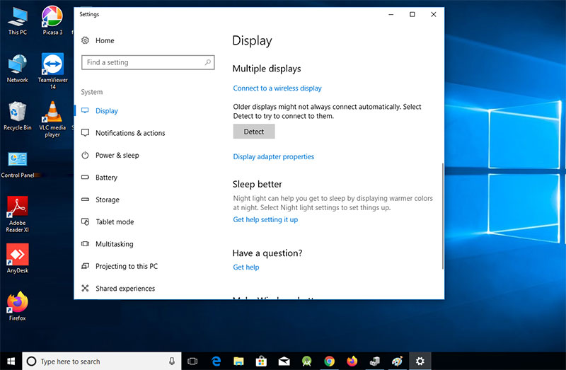 check display setting after windows not detecting the second monitor error