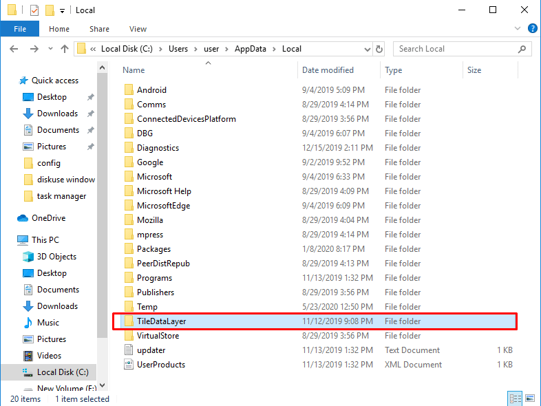 delete tiledatalayer folder or fix my taskbar glitch