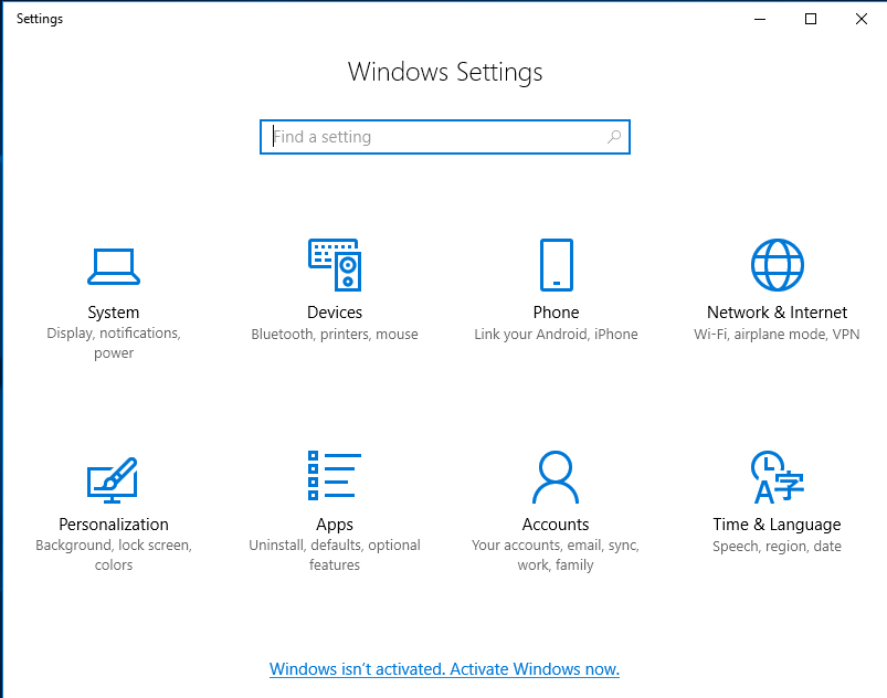 windows setting