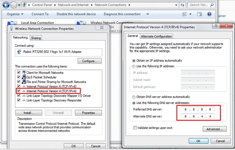 preferred DNS server vs. Alternate DNS server