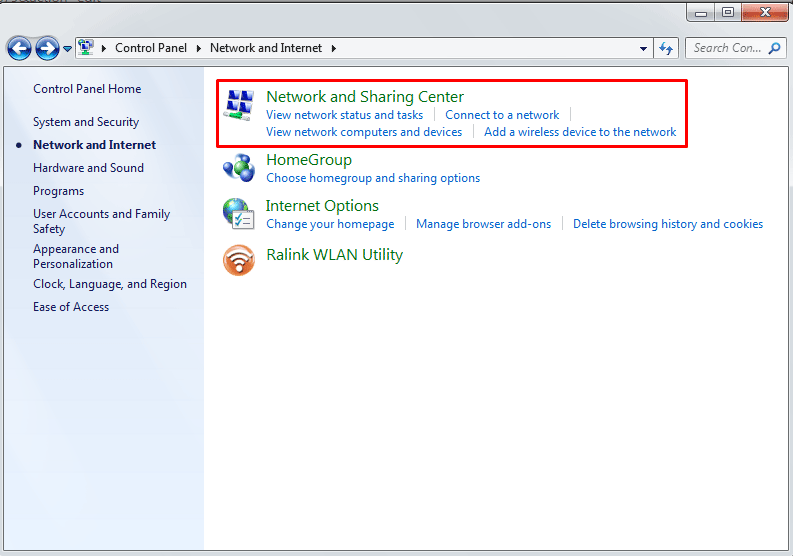 network and sharing setting for DNS Network