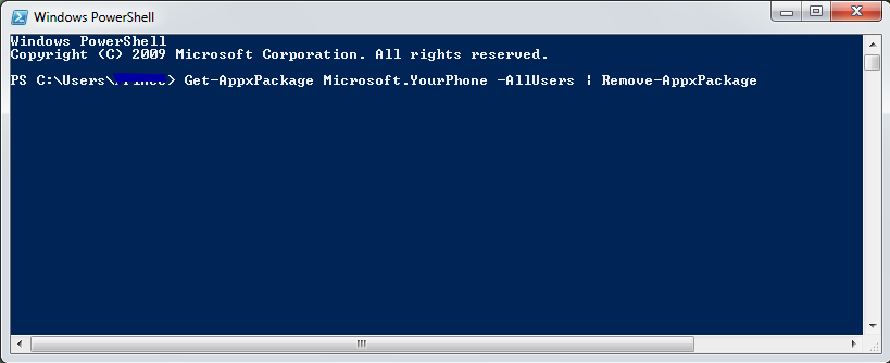windows PowerShell Commands for remove yourphone.exe