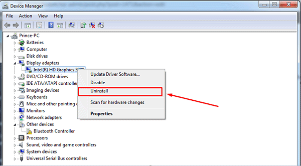 display driver uninstall to fix Graphics Hardware error