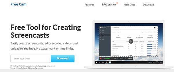 Free Cam screen recording software for pc interface