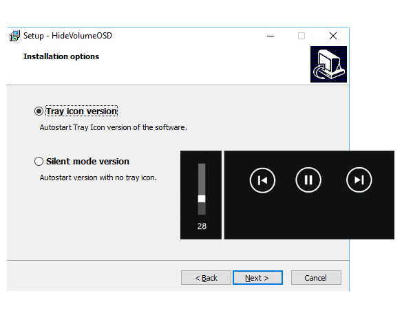 hidevolumeOSD Software for dismiss Windows 10 volume overlay