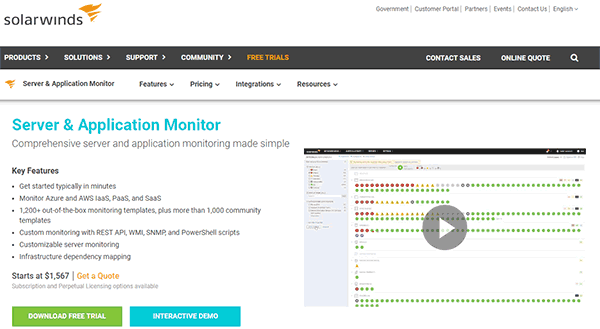 SolarWinds Server and Application Monitor Tool