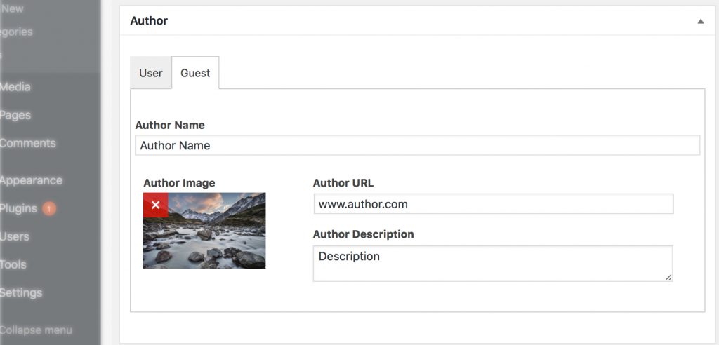 Guest Author plugin settings screenshot