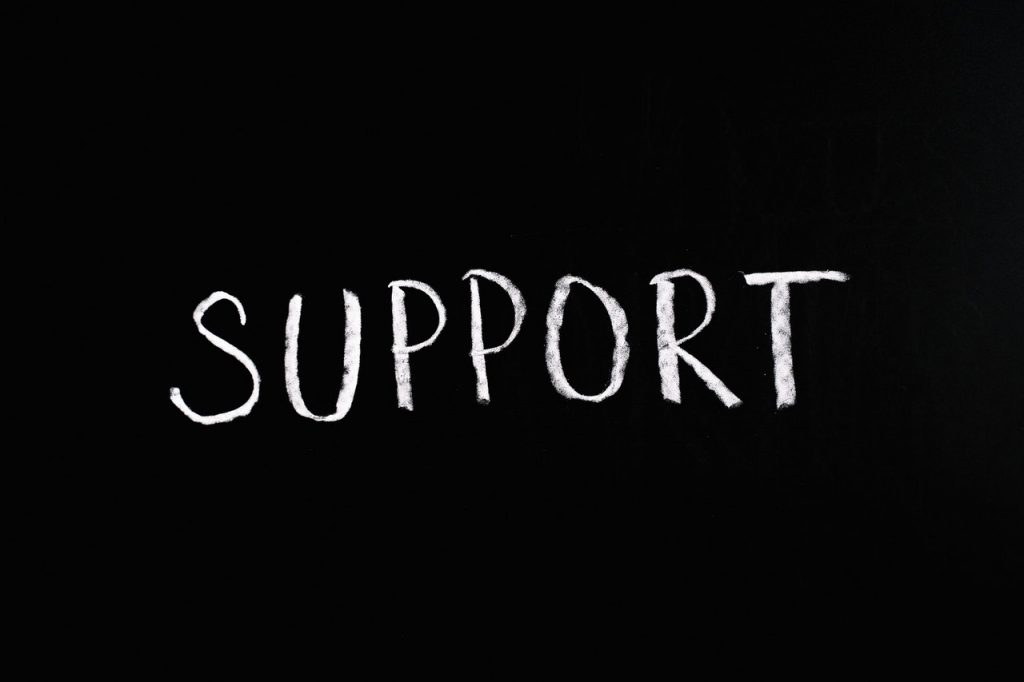 Support written on chalkboard