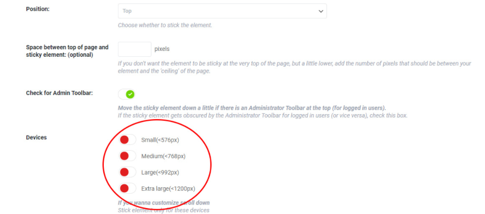 WP Sticky device setting