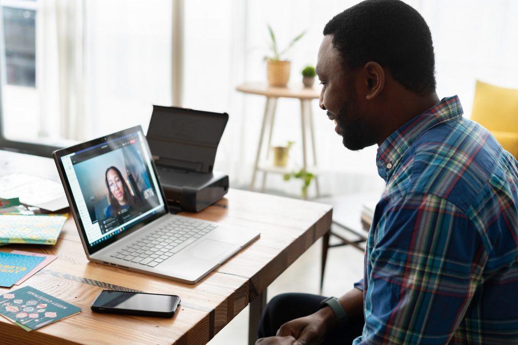 Man on video call